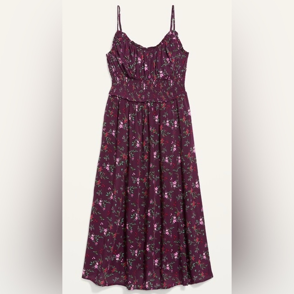 Old Navy Purple Ditsy Midi Dress, Size XS